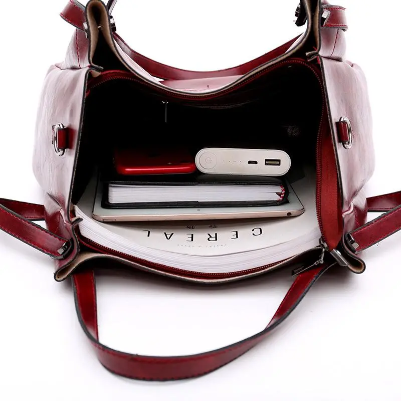 Ladies retro four-piece large-capacity Picture-mother bag, solid color handbag, one-shoulder diagonal bag