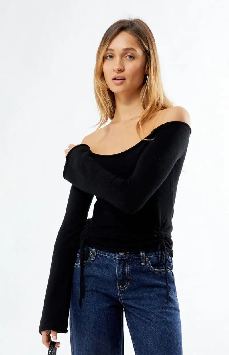 LA Hearts Carrie Cinched Off-The-Shoulder Sweater