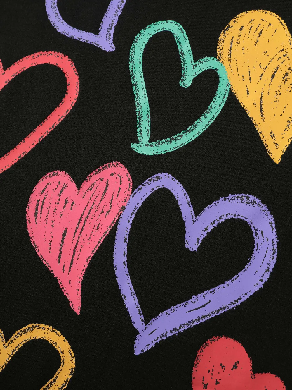 Colorful Foam Printed Hearts Stretchy Hem Sweatshirt