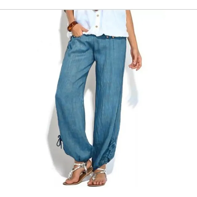 Women's Pants Trousers Baggy Solid Color Baggy Mid Waist Fashion Streetwear Office Daily Black White S M Autumn / Fall Spring & Summer