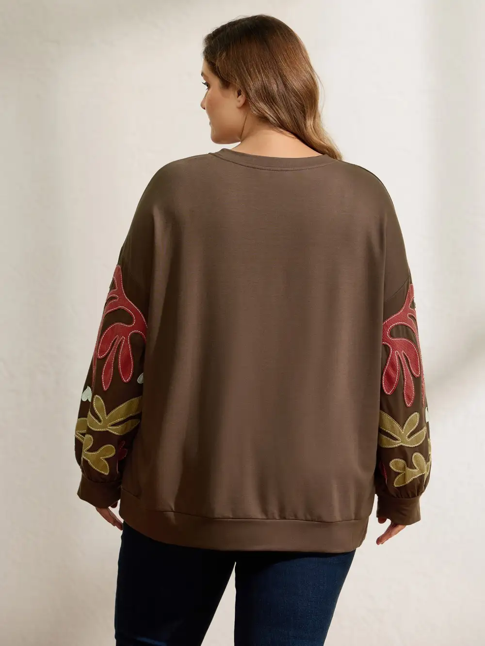 Floral Embroidered Patchwork Contrast Sweatshirt