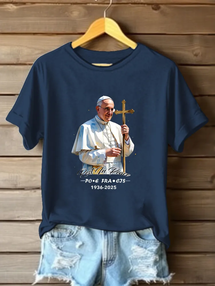 Women's Rest In Peace 1936-2025 Print Short Sleeve Round Neck Cotton T-Shirt