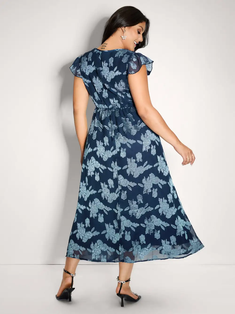 Geometrical Jacquard Textured Shirred Maxi Dress