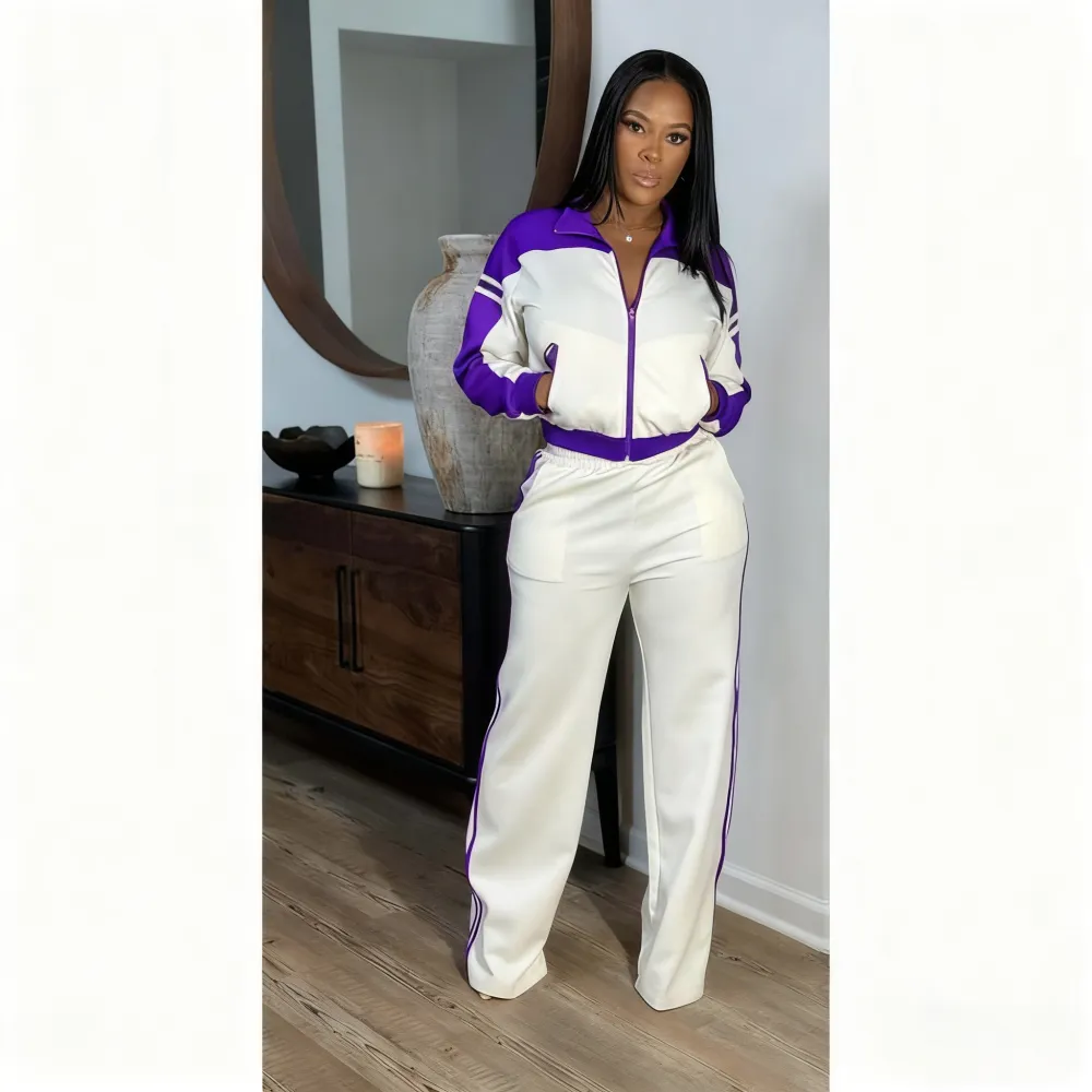 Retro Color Block Track Pants Set