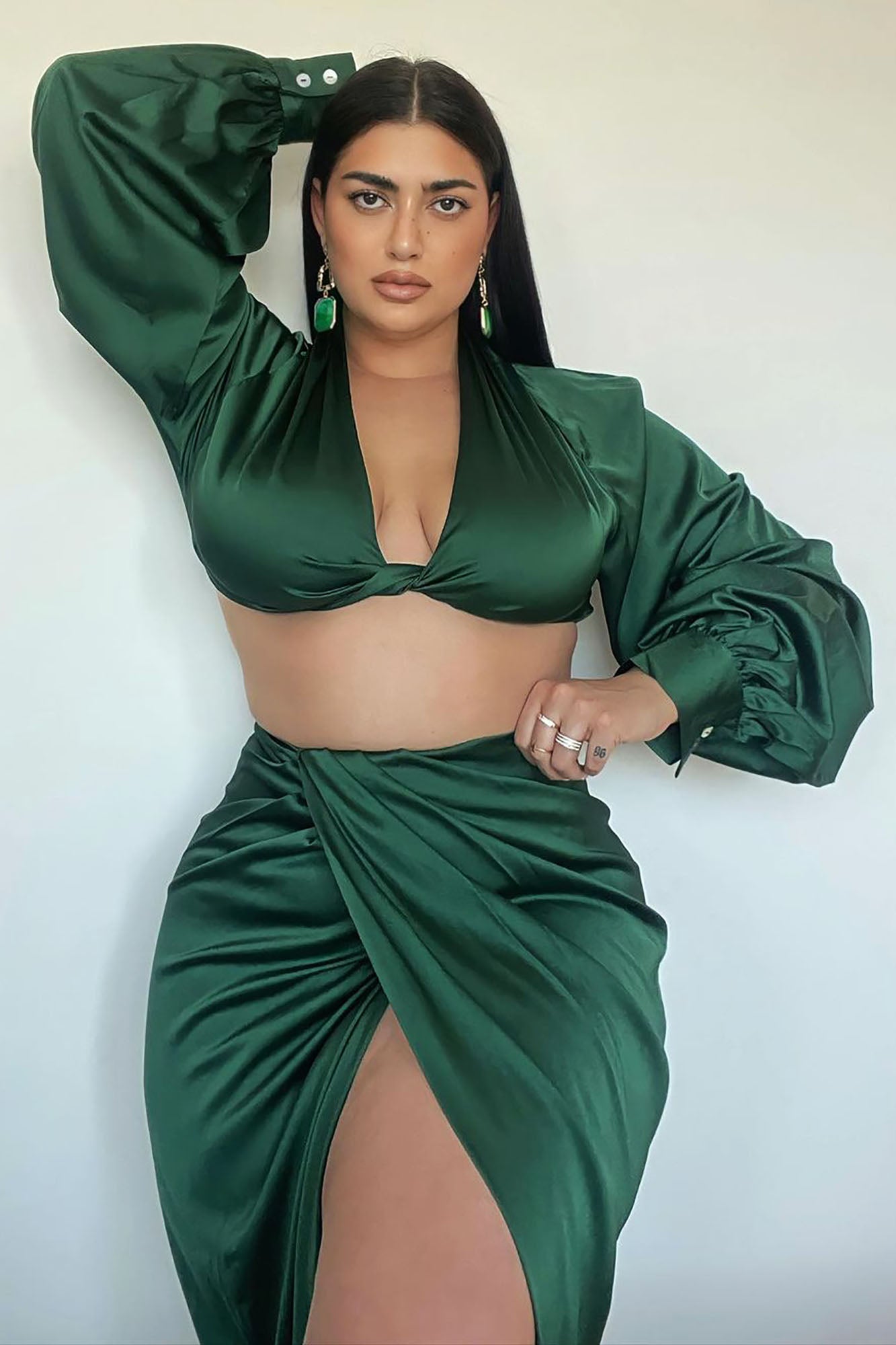 Love Again Satin Skirt Set - Emerald