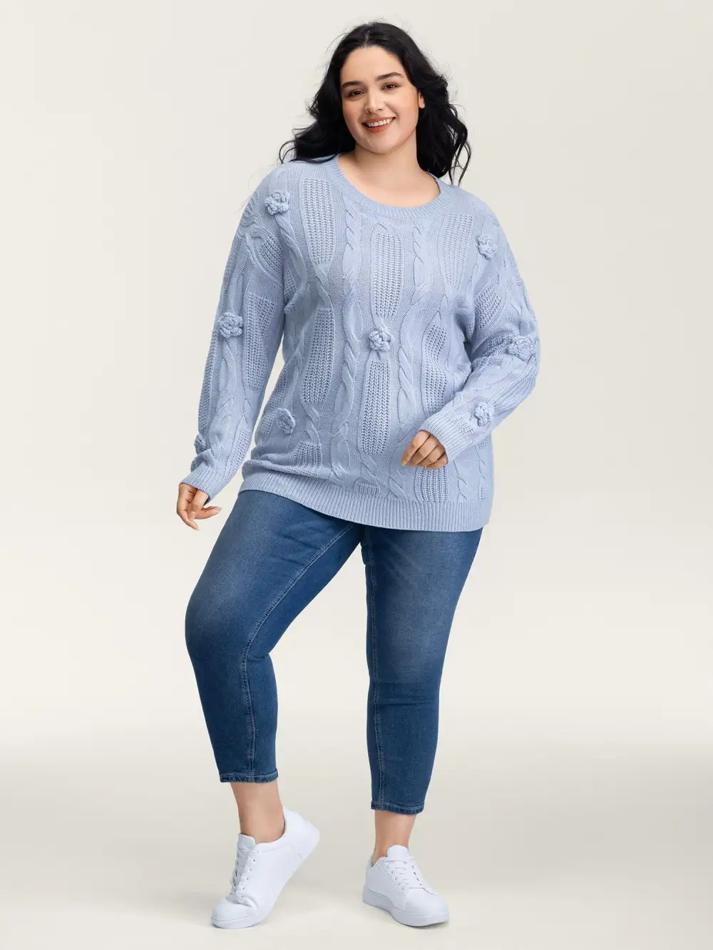 Twisted Texture Hand-Hooked Flowers Pullover