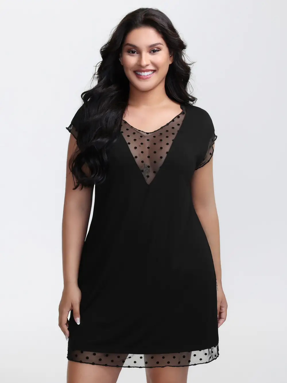 Soft Polka Dots Sheer A-Line Sleep Dress