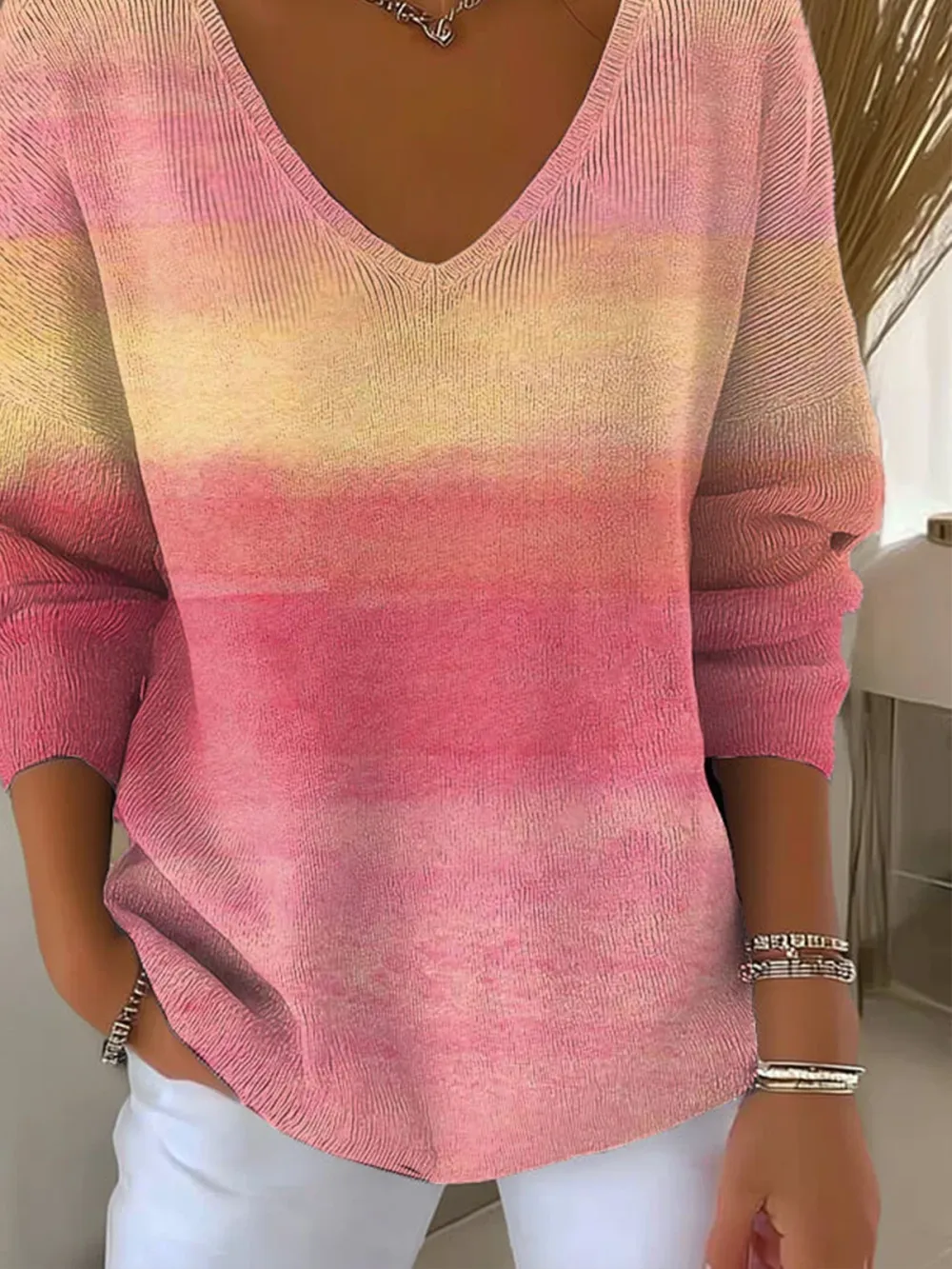 V Neck Cotton Casual Regular Fit Sweater