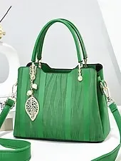 Women's Burgundy Handbag with Embossed Pattern and Pearl Leaf Charm – Stylish Shoulder and Tote Bag for Office, Daily, and Evening Use