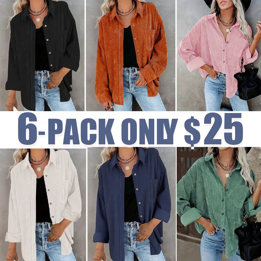 Women’s Plain Collared Minimalist Blouse – Casual Baggy Drop Shoulder Long Sleeve Top for Fall