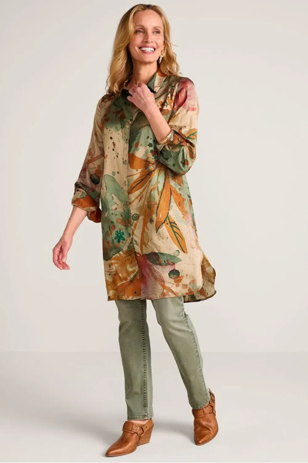 Stroke Of Satin Button Front Tunic