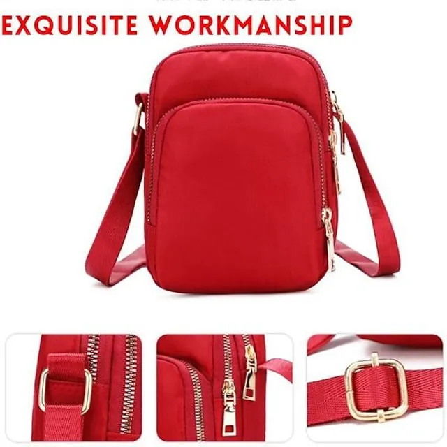 Men's Women's Crossbody Bag Shoulder Bag Mobile Phone Bag Nylon Outdoor Daily Zipper Adjustable Large Capacity Breathable Solid Color Black Red Purple