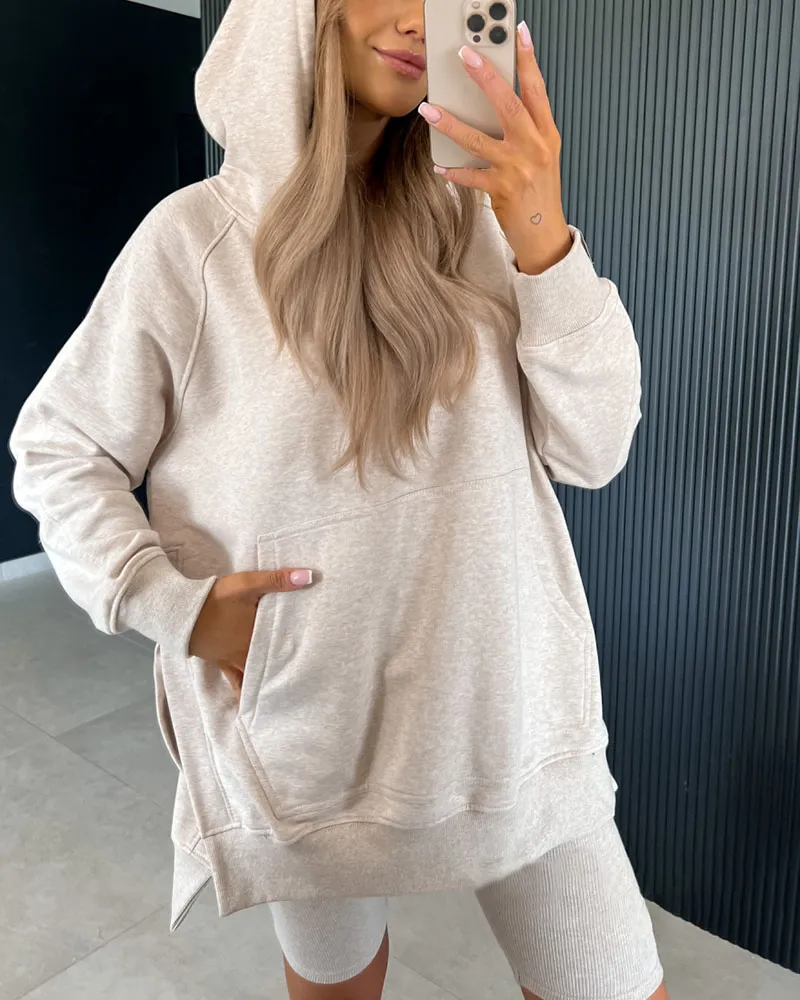 Slit hoodie pencil pants two piece set