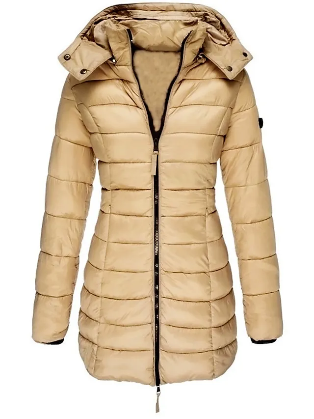 Women's Winter Coat Quilted Jacket Mid Length Puffer Coat Thermal Warm Parka with Pocket Fall Windproof Heated Coat  Zipper Hooded Lightweight Outerwear Long Sleeve Army Green Black