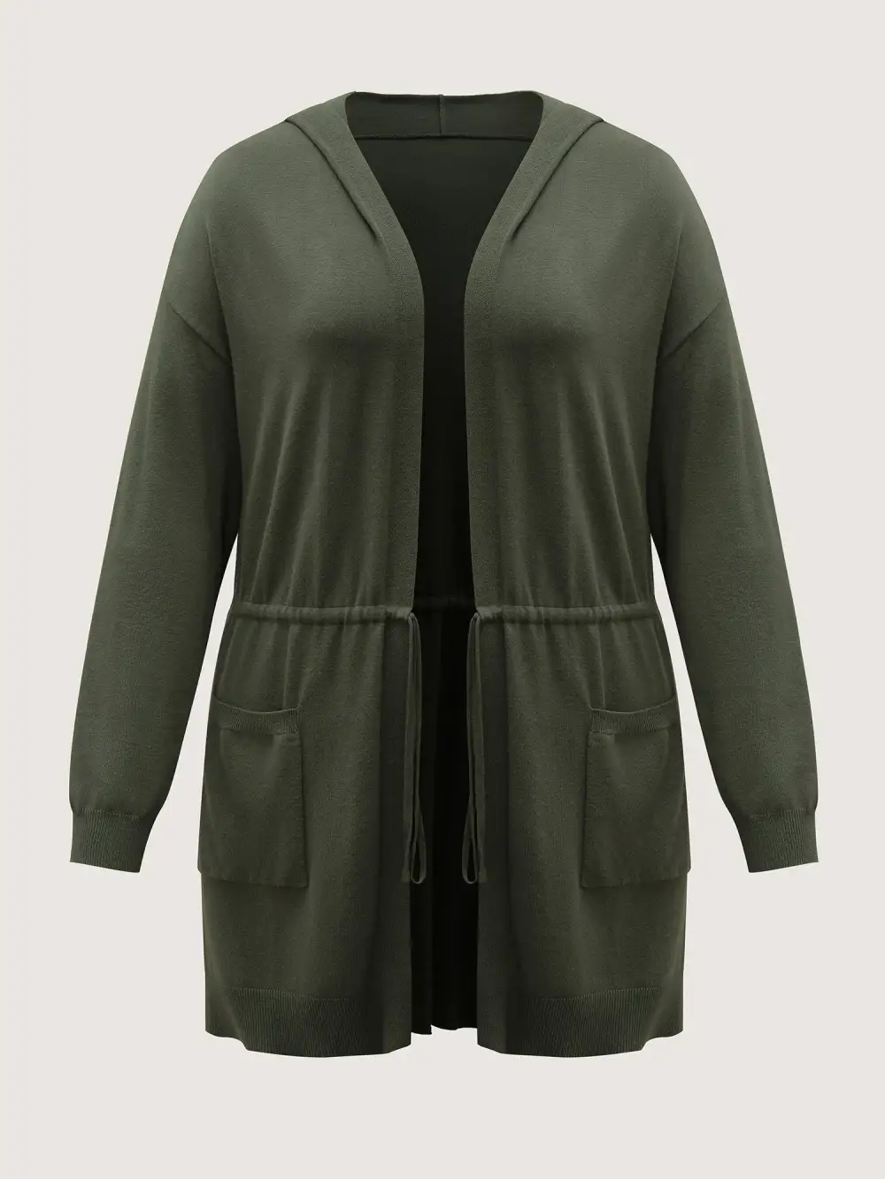 Hooded Drawstring Waist Pockets Knit Cardigan