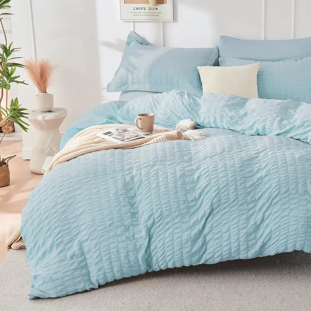 Queen Comforter Set Seersucker 7 Pieces, All Season Luxury Bed in a Bag for Bedroom, Bedding Set with Comforters, Sheets, Pillowcases & Shams, Dark Grey