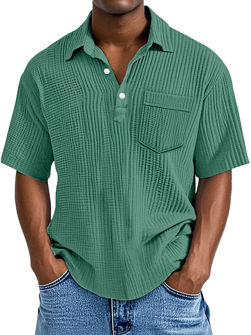Men's Simple Casual Solid Color Pocket Lapel Short-sleeved Polo Shirt