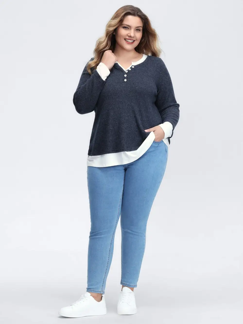 Velvety-Textured Ribbed Layered T-Shirt