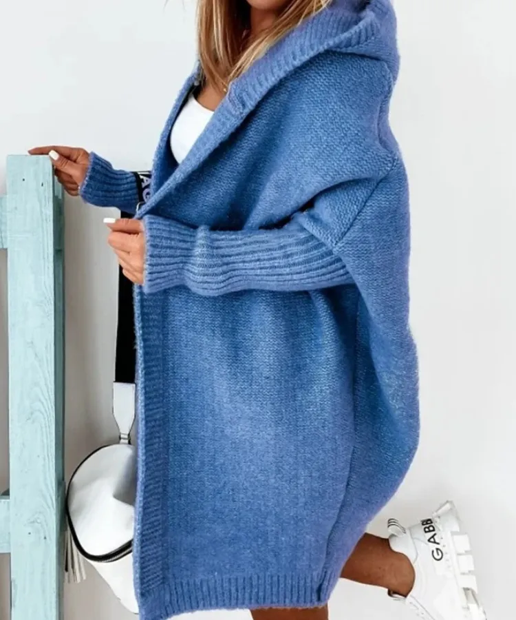 Hooded Sweater Bat-Shaped Soft Loose Back Patchwork Sweater