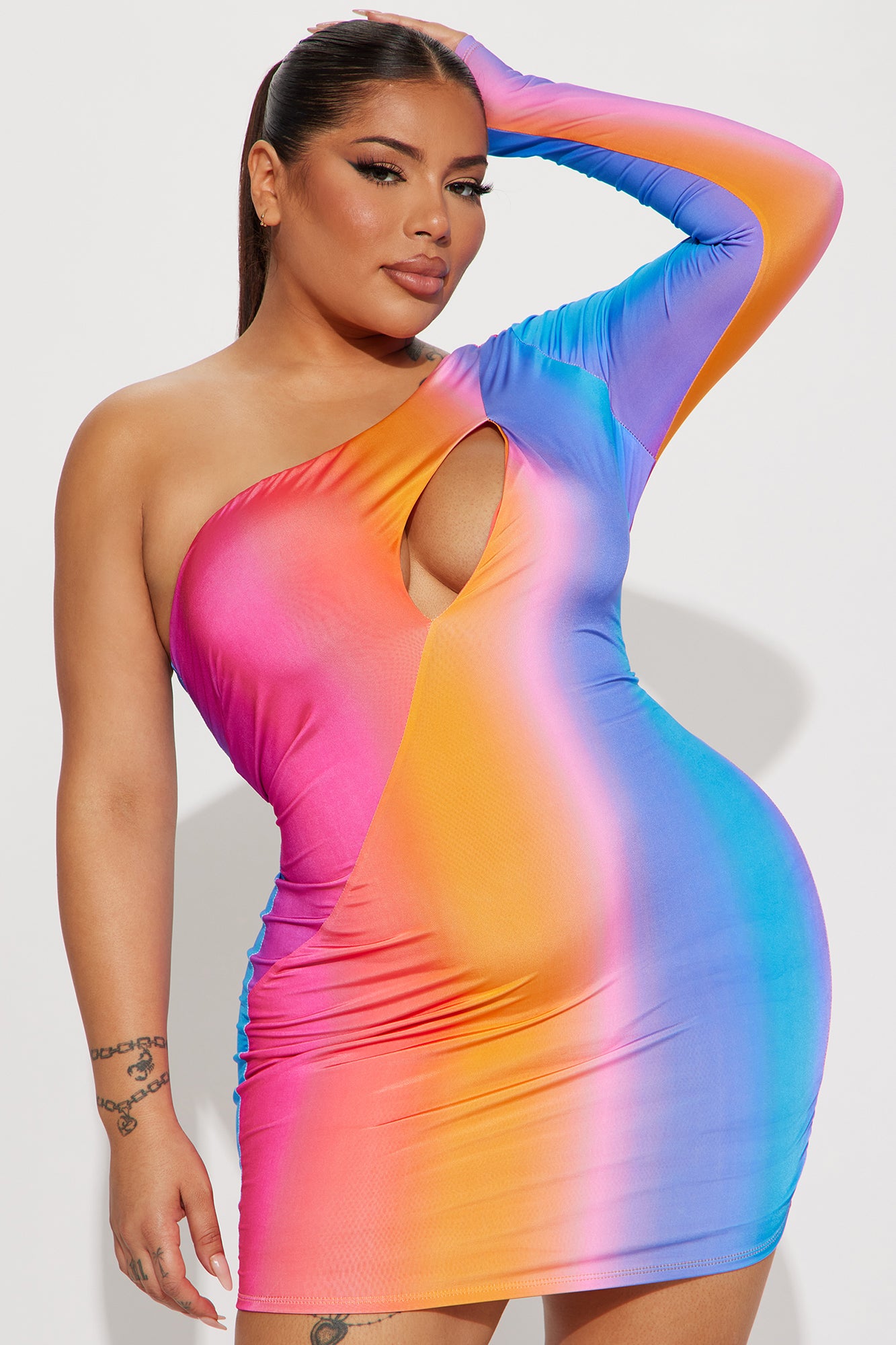 Sahara One Shoulder Mini Dress - Purple/combo
