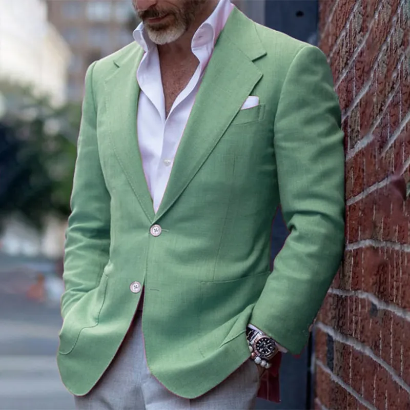 Men's Casual Plain Pocket Two Button Lapel Collar Blazer