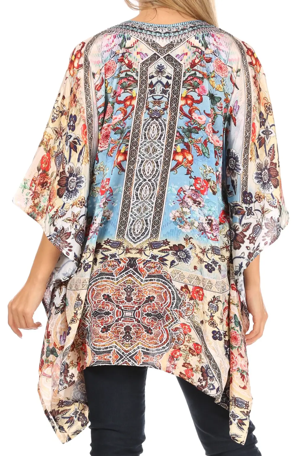 Women's Caftan Poncho Cover up V neck Top Lace up With Rhinestone