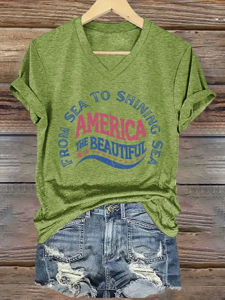 Women'S From Sea To Shining Sea America The Beautiful Short-Sleeved T-Shirt