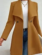 Women's Coat Warm Comfortable Pocket Buttons Fashion Plain Outdoor Vacation Double Breasted Long Turndown Regular Fit Long Sleeve Outerwear Black Red Camel Fall Winter