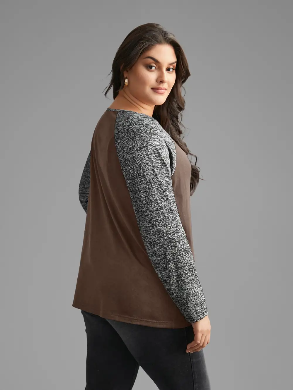 Heather Patchwork Button Detail Stretchy T-Shirt