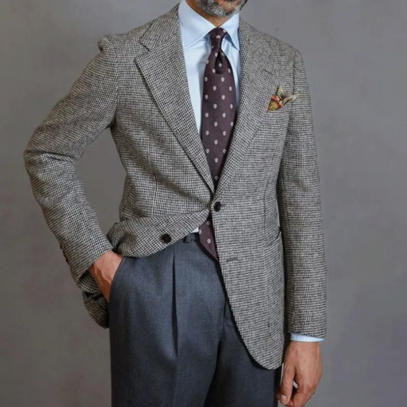 Men's Business Notch Lapel Two Button Chest Pocket Solid Blazer