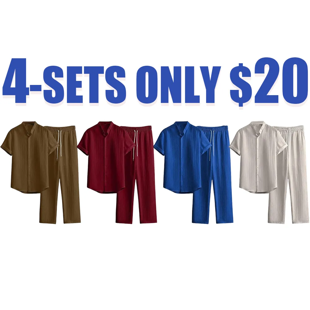 Men’s Maroon Shirt & Trousers Set – Short Sleeve Casual Outfit for Summer & Fall