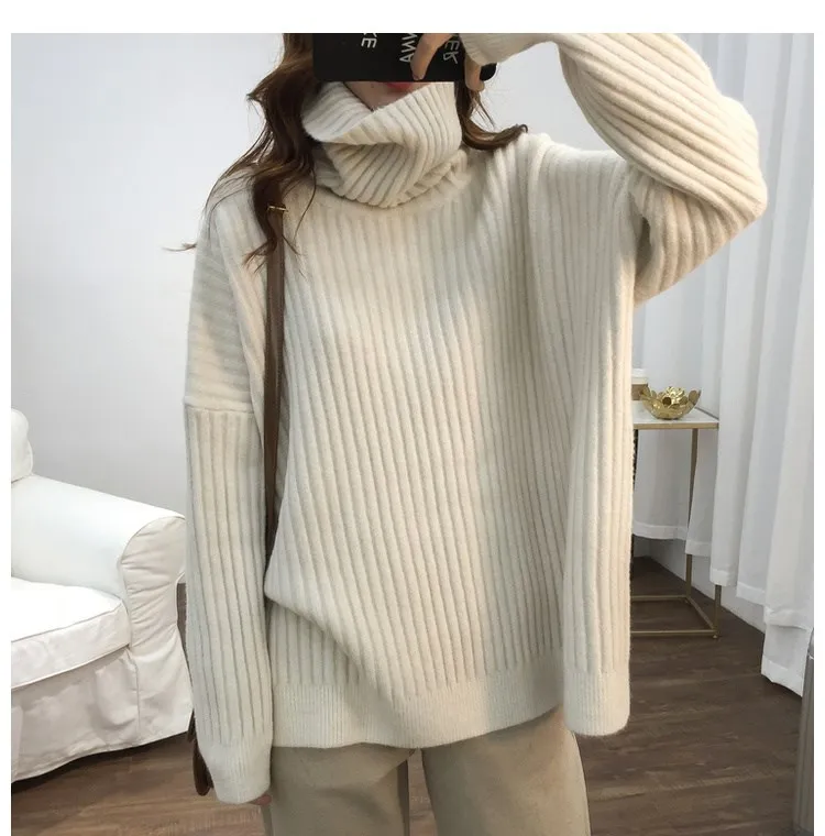 Turtleneck Lazy Pit Strip Retro Sweater