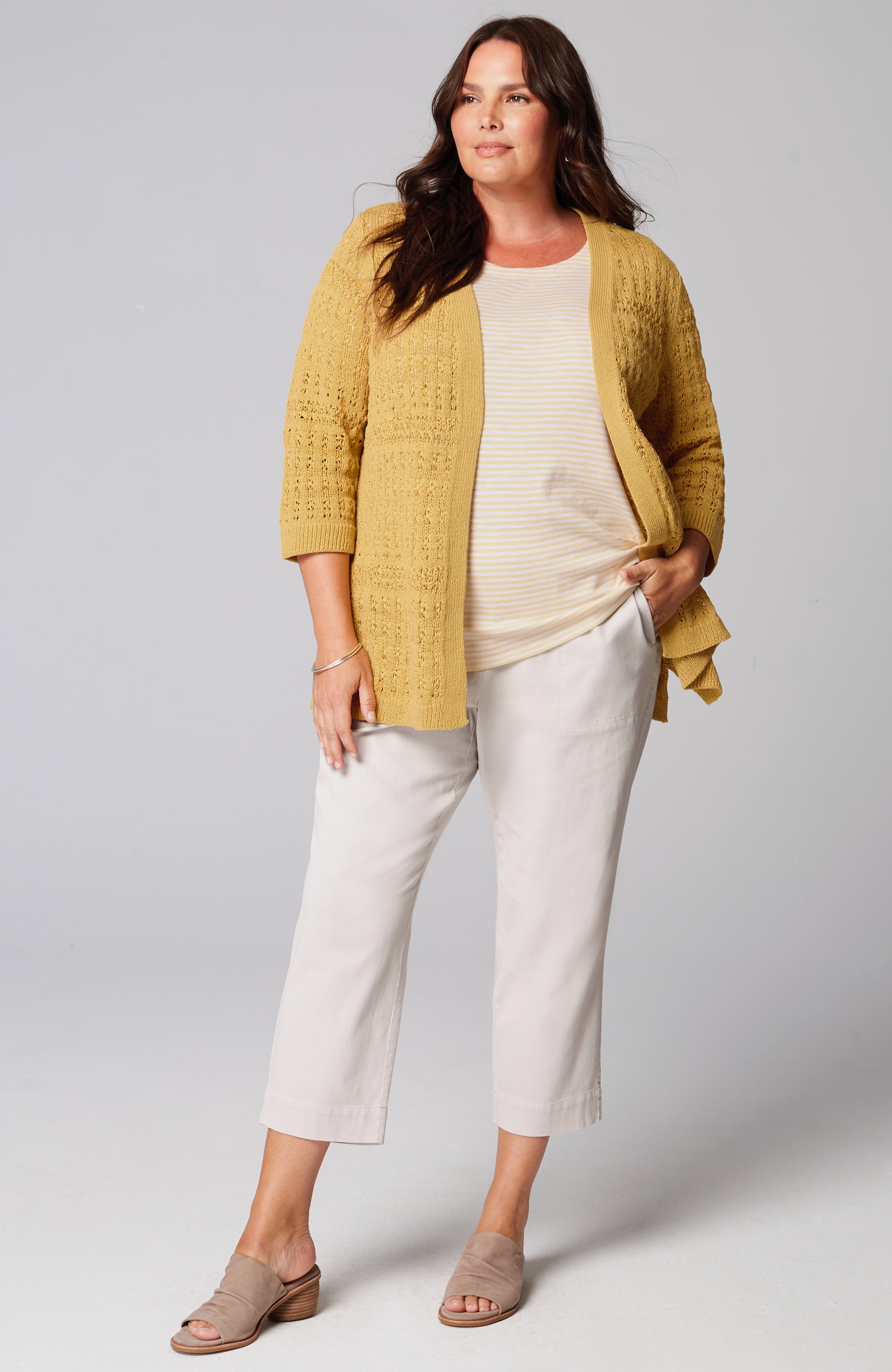 Textured-Stitch Open-Front Cardi