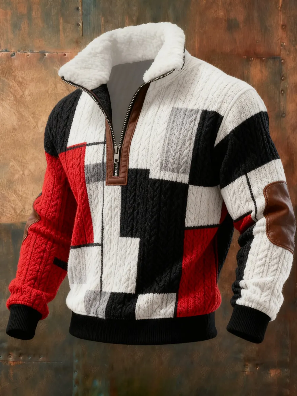 Men's Cable Textured Print Casual Sweatshirt
