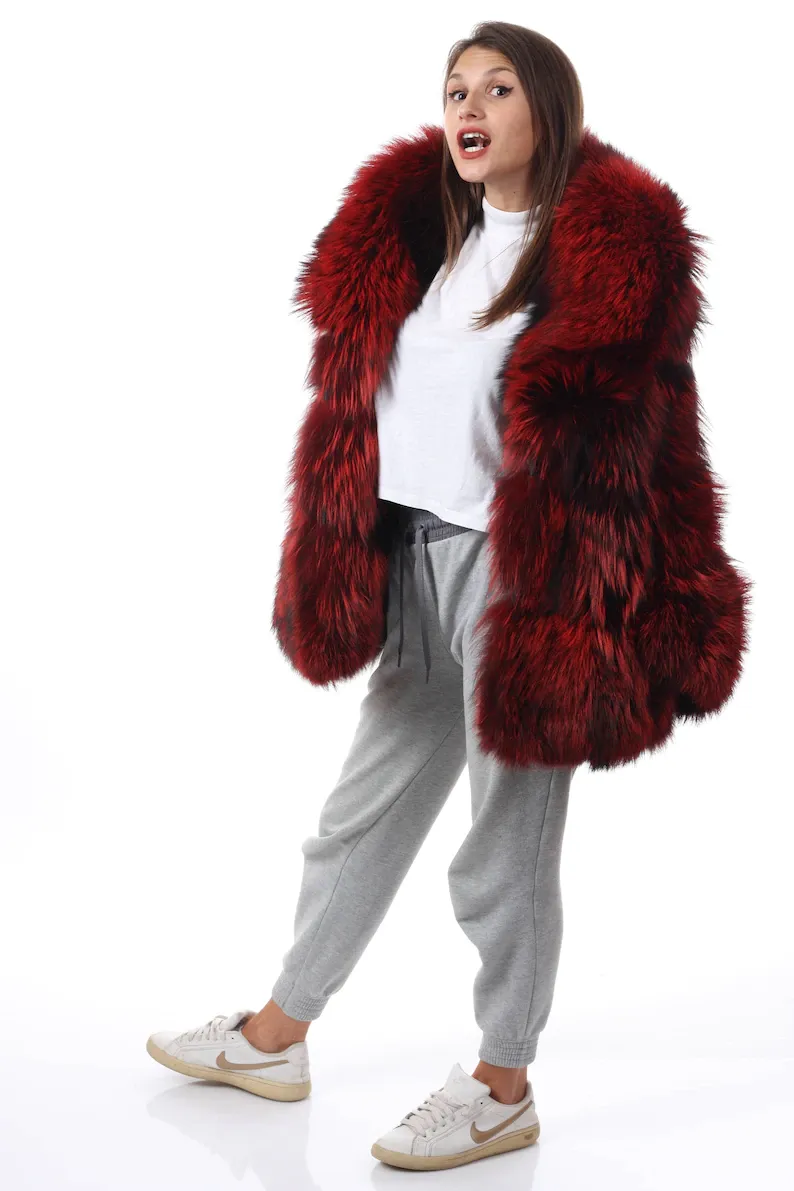 Red Fox Fur Waist Length Jacket