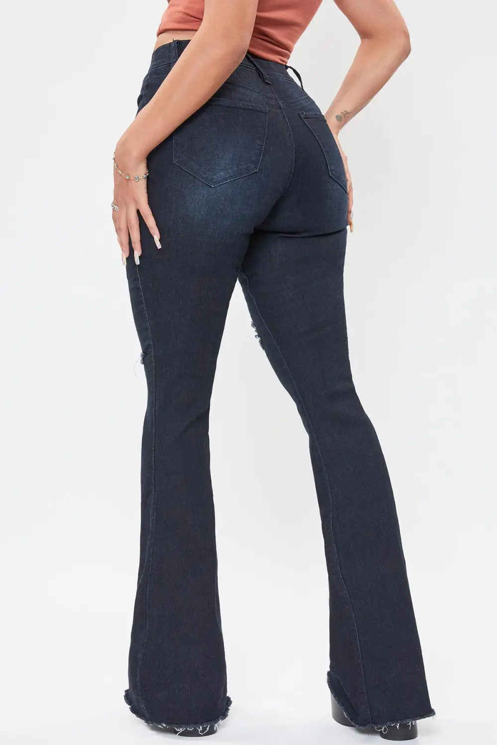 High Waist Button Flare Leg Jeans