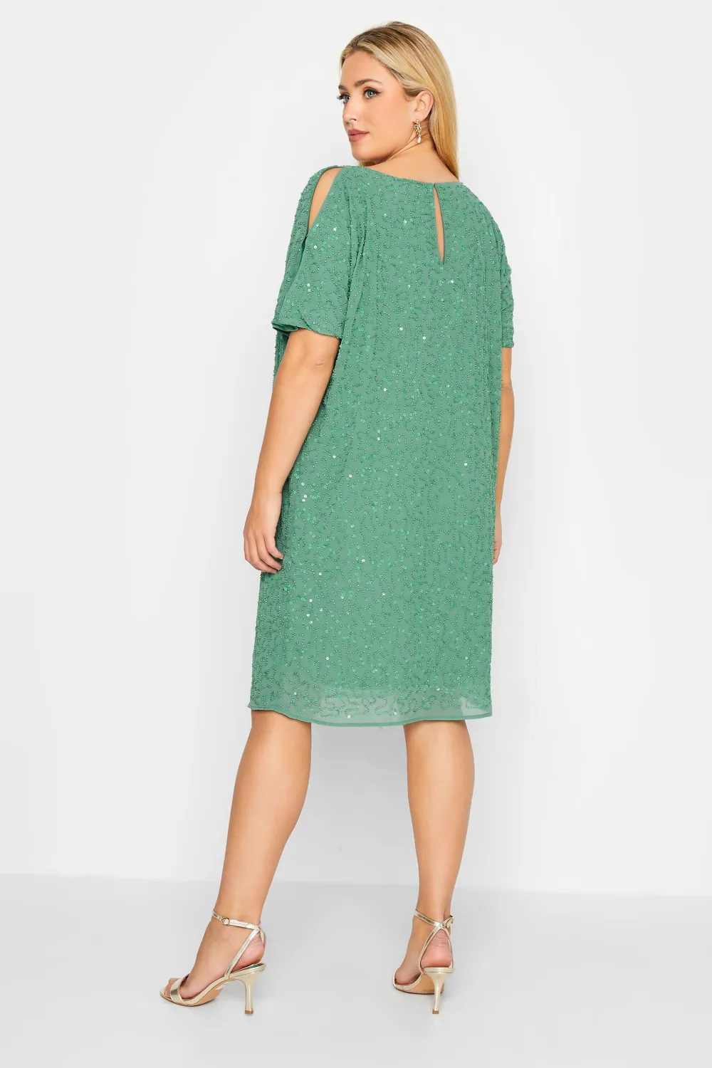 LUXE Curve Blue Sequin Hand Embellished Cape Dress