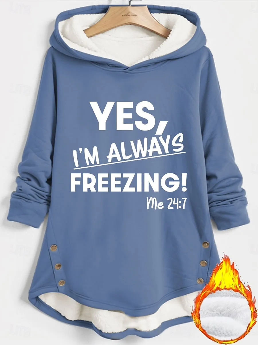 Women's Pullover Hoodie Sweatshirt Graphic Letter Warm Casual Long Sleeve Hooded Long Tops Street Dailywear Buttons Print Black Dark Pink Blue Gray Fall Winter