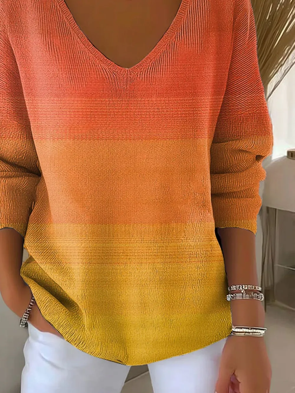 Ombre V Neck Casual Regular Fit Sweater