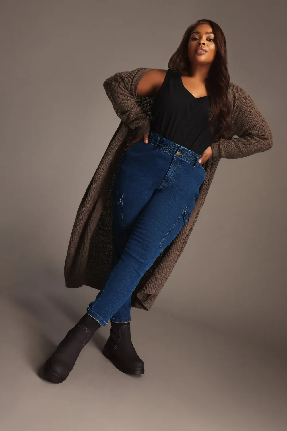 YOURS Curve Black Cargo Mom Jeans