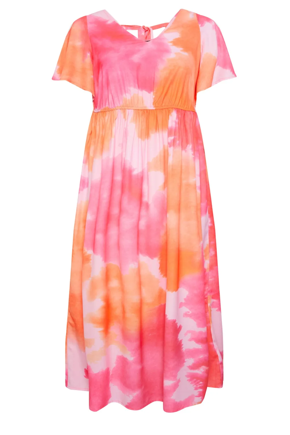 YOURS Curve Pink Blur Print Bow Back Midaxi Dress