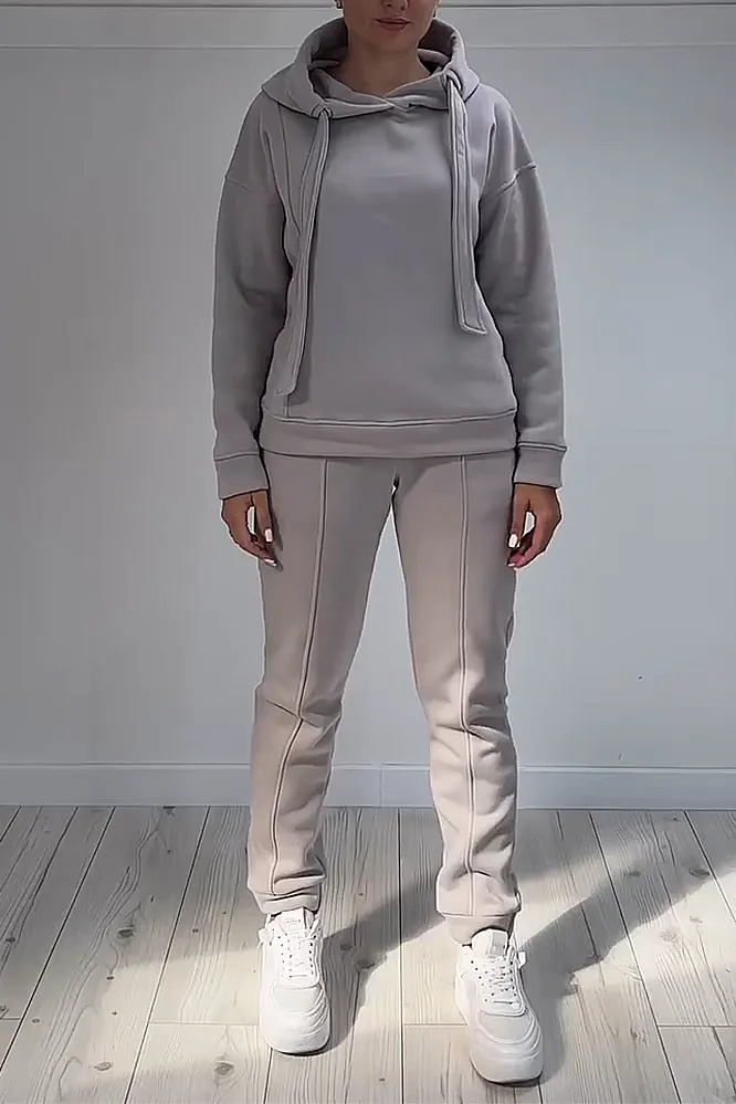 Women's solid color hoodie and pants two-piece set