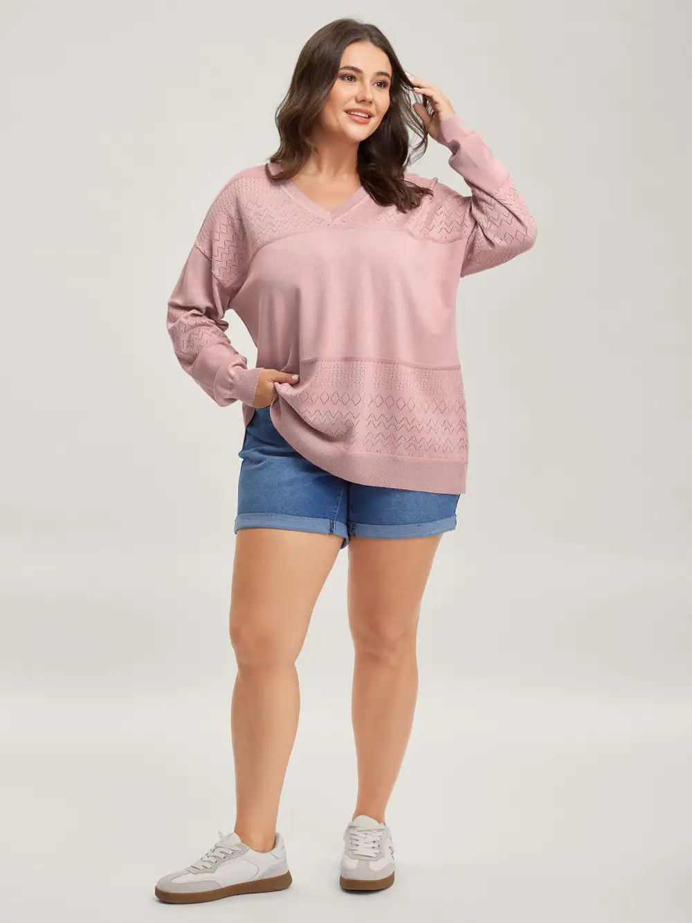 Supersoft Textured Eyelet Trim Pullover