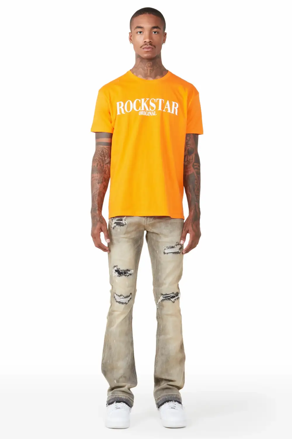 Garth Grey Patched Stacked Flare Jean