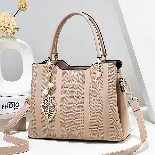Women's Tote Top Handle Bag PU Leather Daily Office & Career Maroon Black Light Green