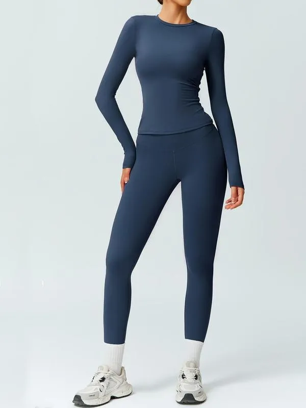 Women's Solid Color Tracksuit Set- Long Sleeve Tee & Leggings