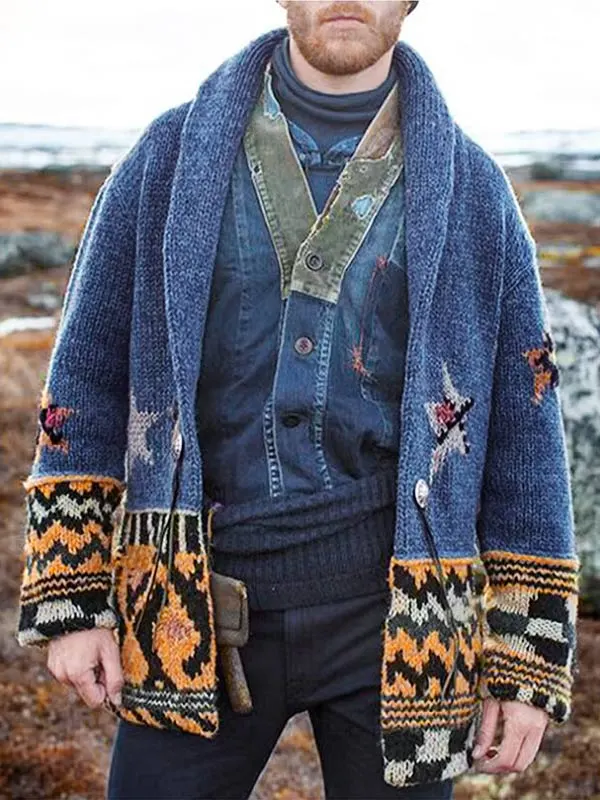 Men's lapel sweater mid-length cardigan jacket