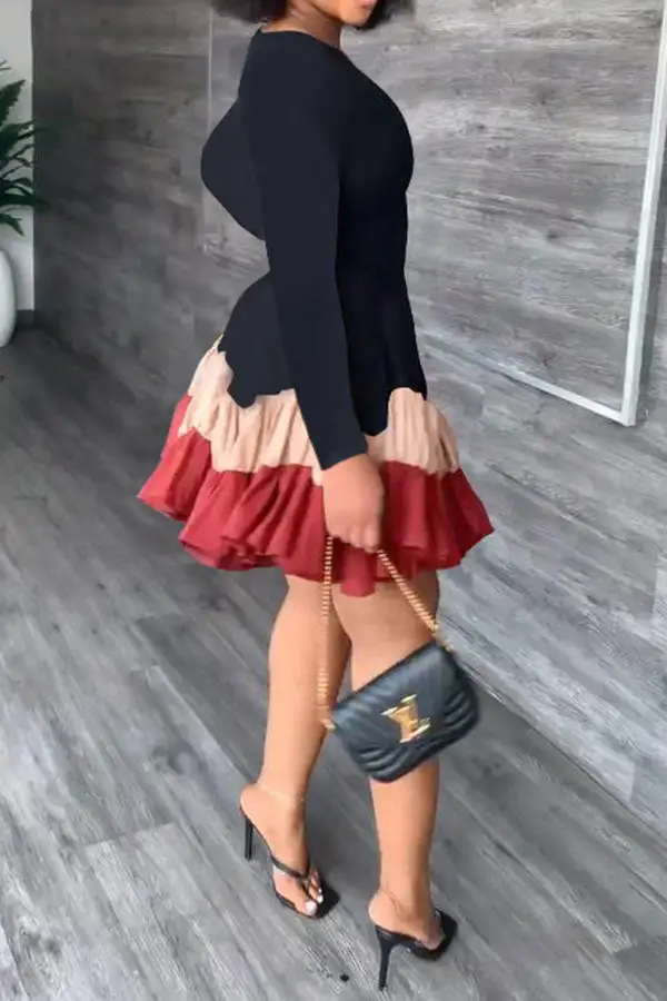 Color Block Classic Tiered Ruffle Mini Dress