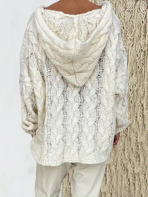 Solid Color Twist Knitting Hoodie Sweater