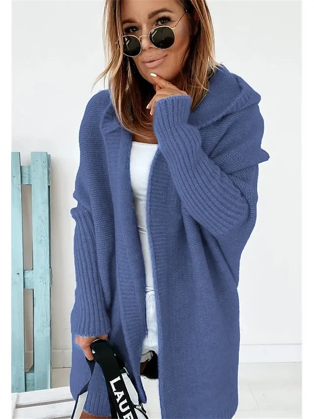 Women's Cardigan Hooded Solid Color Stylish Basic Casual Long Sleeve Loose Sweater Cardigans Hooded